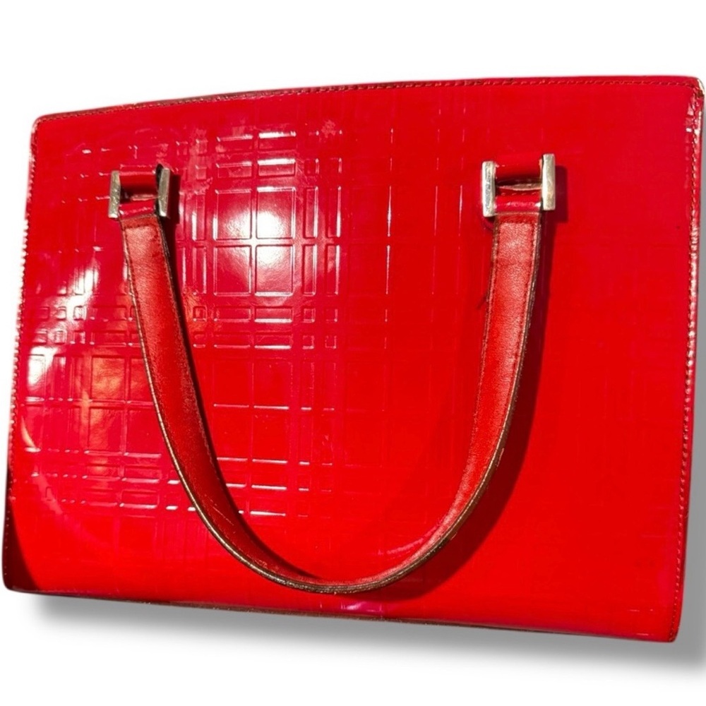Burberry Red Patent Leather Tote Bag